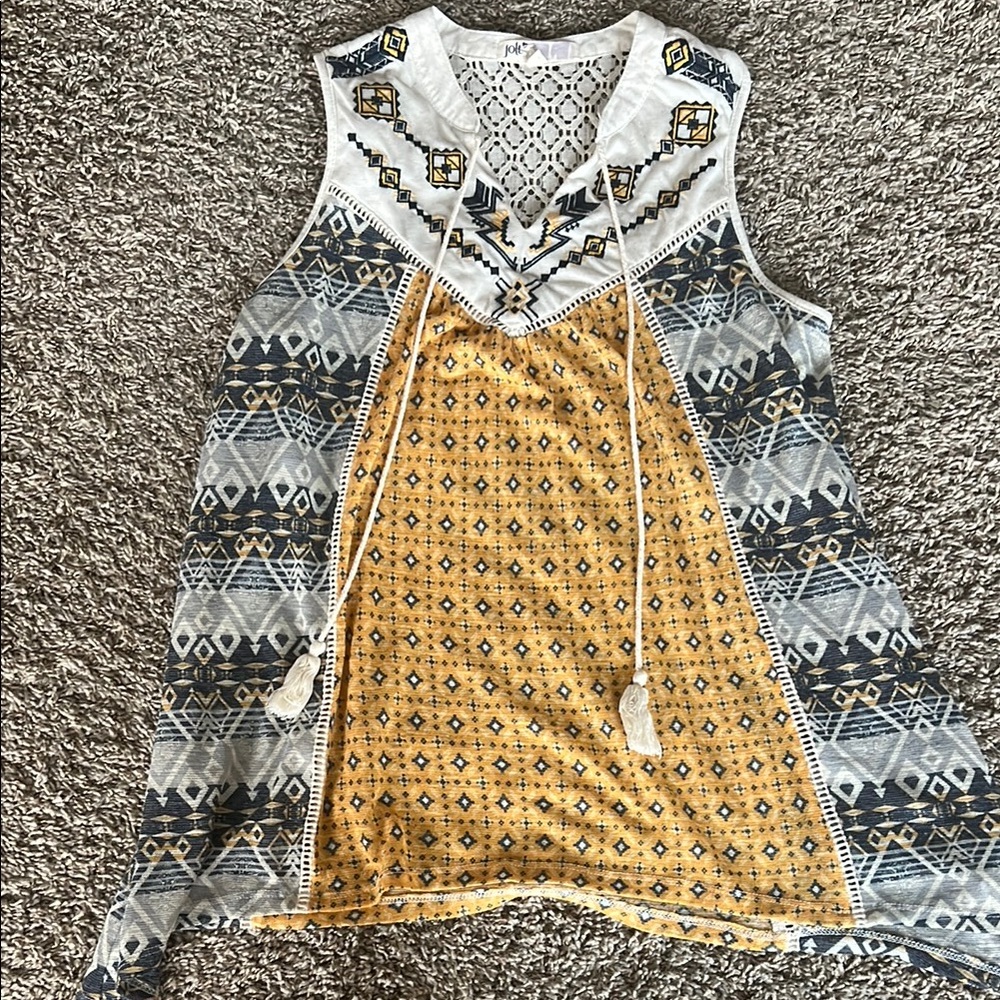 Jolt Yellow and Gray Geometric Tank Top